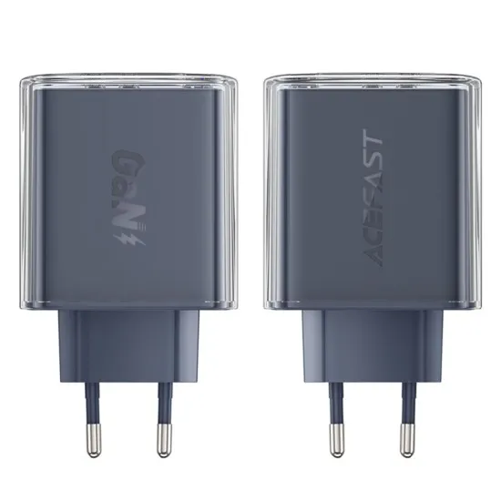 Acumulator pentru Priza, 2 X USB-C, USB, GaN, PD65W - Acesfast (A45) - Gray Acumulator pentru Priza, 2 X USB-C, USB, GaN, PD65W - Acesfast (A45) - Gray
