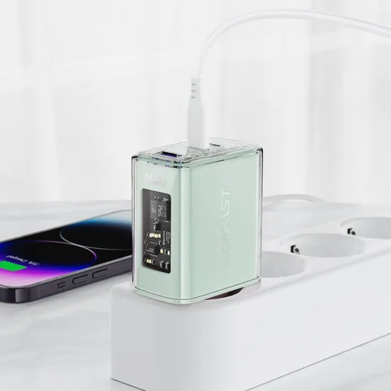 Acumulator pentru Priza, 2 X USB-C, USB, GaN, PD65W - Acesfast (A45) - Mountain mist