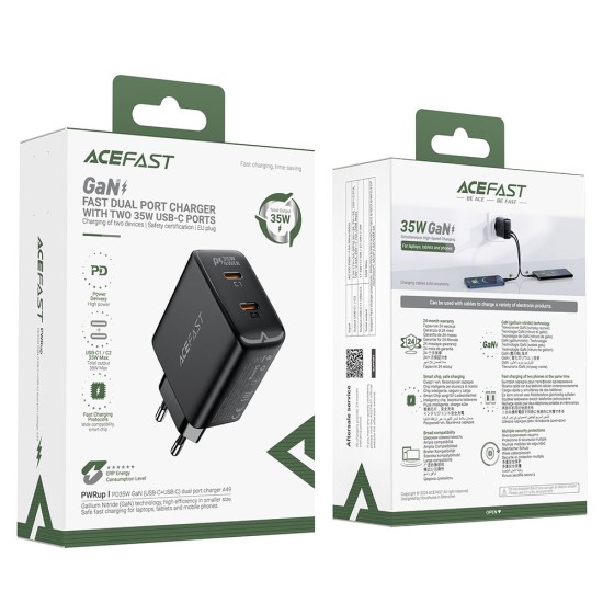 Acumulator pentru Priza EU, 2x Type-C, GaN, Universal - Acefast (A49) - Black