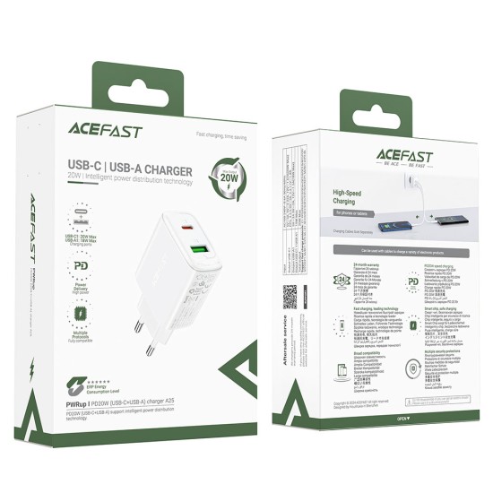 Acumulator pentru Priza, USB, Type-C, 20W, Fast Charging - Acefast (A25) - White
