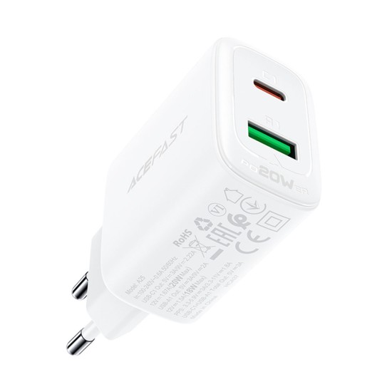 Acumulator pentru Priza, USB, Type-C, 20W, Fast Charging - Acefast (A25) - White