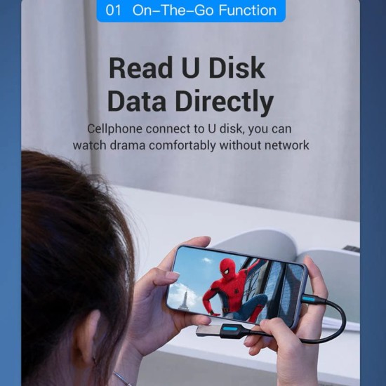Adaptor cu Functia OTG, Type-C la USB 2.0, U-Disk Reader, Stable Connection, 0.15m - Vention (CCSBB) - Black Adaptor cu Functia OTG, Type-C la USB 2.0, U-Disk Reader, Stable Connection, 0.15m - Vention (CCSBB) - Black