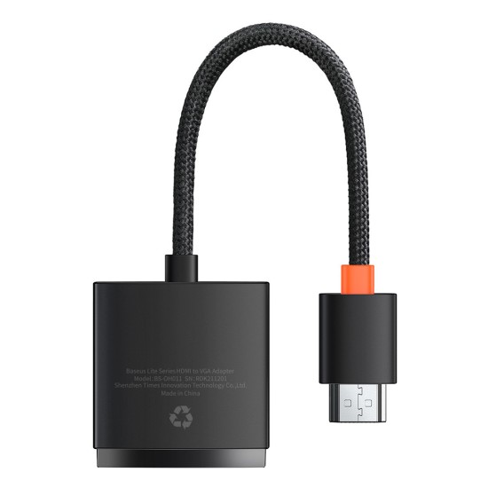 Adaptor HDMI la VGA, Jack 3.5mm, Micro-USB Intrare Curent, 1080P, 60Hz - Baseus Lite Series (WKQX010101) - Black