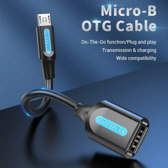 Adaptor Micro-USB la USB 2.0, cu Functia OTG, 480Mbps, 0.15m - Vention (CCUBB) - Black Adaptor Micro-USB la USB 2.0, cu Functia OTG, 480Mbps, 0.15m - Vention (CCUBB) - Black
