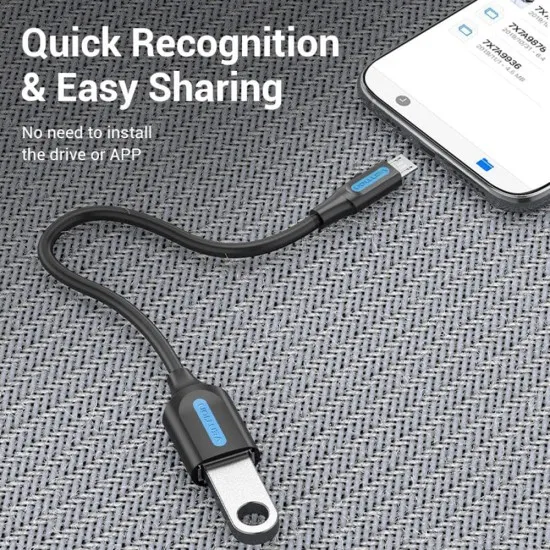 Adaptor Micro-USB la USB 2.0, cu Functia OTG, 480Mbps, 0.15m - Vention (CCUBB) - Black Adaptor Micro-USB la USB 2.0, cu Functia OTG, 480Mbps, 0.15m - Vention (CCUBB) - Black