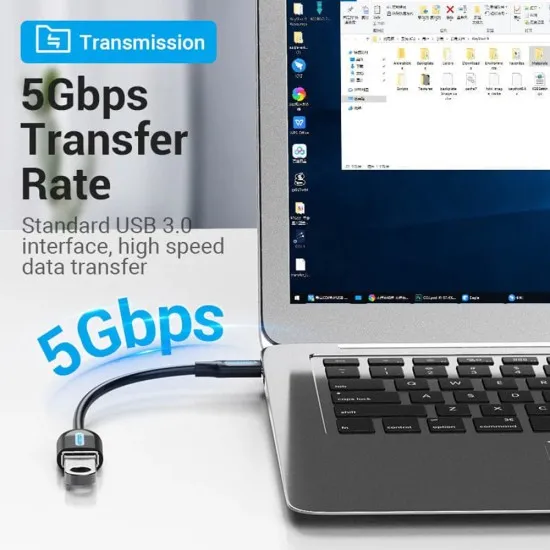 Adaptor OTG, Type-C la USB 3.0, U-Disk Reader, Gaming, 0.15m - Vention (CCVBB) - Black Adaptor OTG, Type-C la USB 3.0, U-Disk Reader, Gaming, 0.15m - Vention (CCVBB) - Black