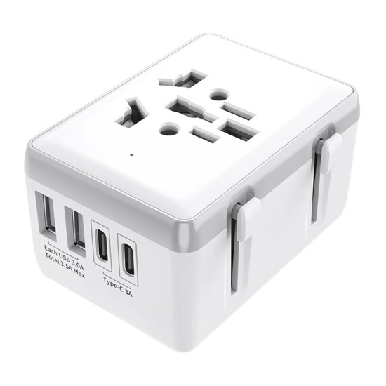 Adaptor pentru Priza 15W, 2xUSB-C, 2xUSB, EU, UK, AUS, US - Techsuit (HHt204A) - White