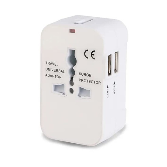 Adaptor pentru Priza 2 x USB, EU, UK, AUS, US - Techsuit (HHT202) - White