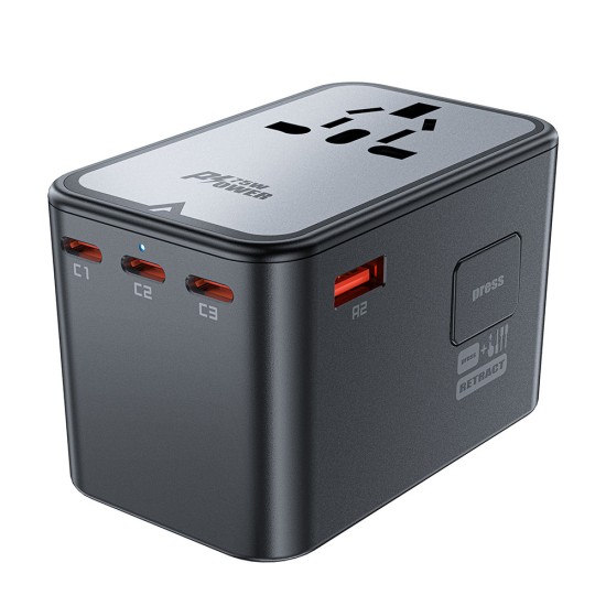 Adaptor pentru Priza 3x Type-C, EU, UK, AUS, US, GaN, PD75W - Acefast (Z1) - Black Adaptor pentru Priza 3x Type-C, EU, UK, AUS, US, GaN, PD75W - Acefast (Z1) - Black