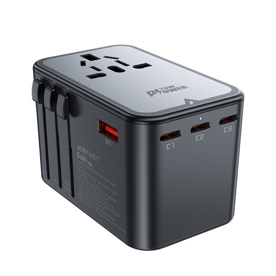 Adaptor pentru Priza 3x Type-C, EU, UK, AUS, US, GaN, PD75W - Acefast (Z1) - Black Adaptor pentru Priza 3x Type-C, EU, UK, AUS, US, GaN, PD75W - Acefast (Z1) - Black