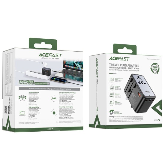 Adaptor pentru Priza 3x Type-C, EU, UK, AUS, US, GaN, PD75W - Acefast (Z1) - Black Adaptor pentru Priza 3x Type-C, EU, UK, AUS, US, GaN, PD75W - Acefast (Z1) - Black