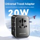 Adaptor pentru Priza EU la US, UK, AUS, Type-C, 2x USB, Fast Charging, 20W - Vention (FJEB0) - Black Adaptor pentru Priza EU la US, UK, AUS, Type-C, 2x USB, Fast Charging, 20W - Vention (FJEB0) - Black