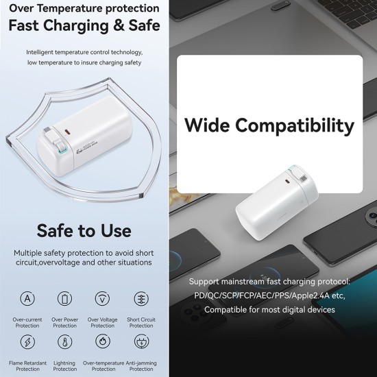 Baterie Externa 18000mAh USB-C PD45W cu Cablu Type-C - Usams (US-CD216) - White