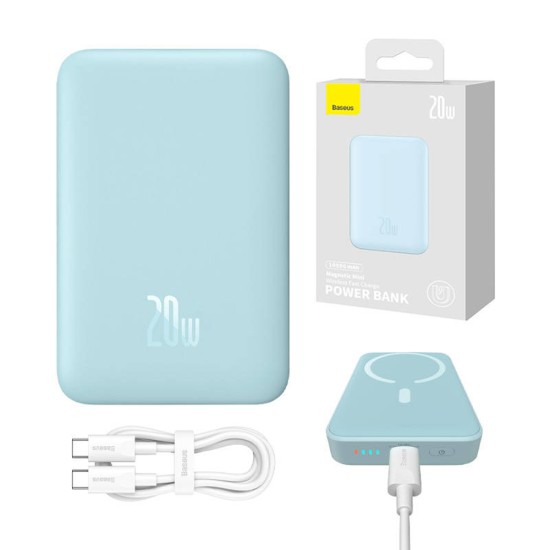 Baterie Externa USB-C, MagSafe, 10000mAh, 20W - Baseus Magnetic Mini (PPCX110103) - Bleu