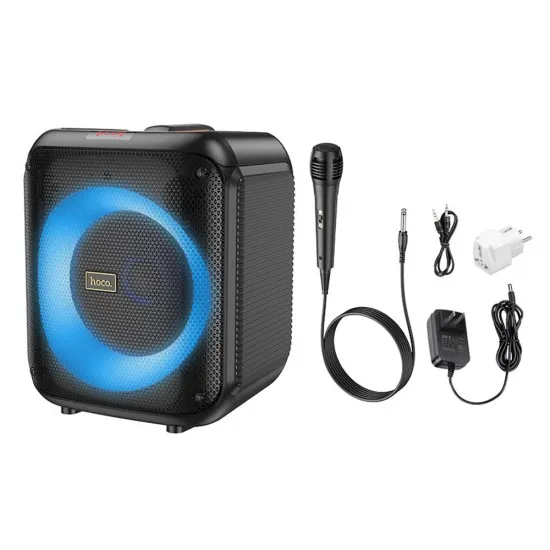 Boxa Bluetooth V5.1, TF, USB, AUX, TWS, RGB cu Microfon - Hoco Graceful (HA1) - Black Boxa Bluetooth V5.1, TF, USB, AUX, TWS, RGB cu Microfon - Hoco Graceful (HA1) - Black
