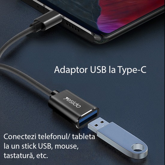 Cablu Adaptor Type-C la USB 2.0, OTG - Yesido (GS01) - Black