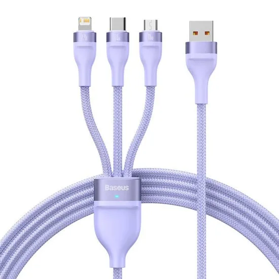 Cablu de Date 3in1, USB, 66W, 1.2m - Baseus Flash Series 2 (CASS040005) - Purple Cablu de Date 3in1, USB, 66W, 1.2m - Baseus Flash Series 2 (CASS040005) - Purple