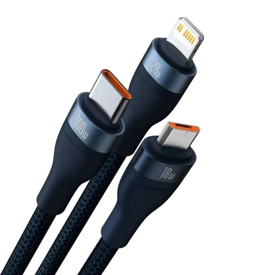 Cablu de Date cu Adaptor USB, Type-C, 100W, 1.2m - Baseus Flash Series 2 (CASS030103) - Blue Cablu de Date cu Adaptor USB, Type-C, 100W, 1.2m - Baseus Flash Series 2 (CASS030103) - Blue