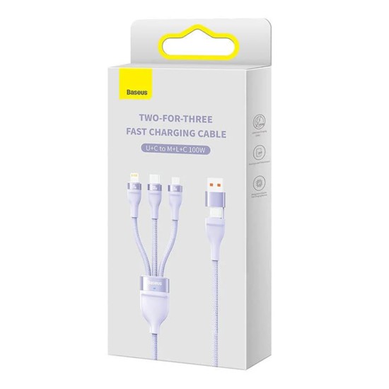Cablu de Date cu Adaptor USB, Type-C, 100W, 1.2m - Baseus Flash Series 2 (CASS030105) - Purple Cablu de Date cu Adaptor USB, Type-C, 100W, 1.2m - Baseus Flash Series 2 (CASS030105) - Purple