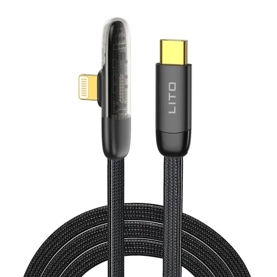 Cablu de Date cu Mufe Type-C, Lightning, 1m - Lito (LD11) - Black Cablu de Date cu Mufe Type-C, Lightning, 1m - Lito (LD11) - Black