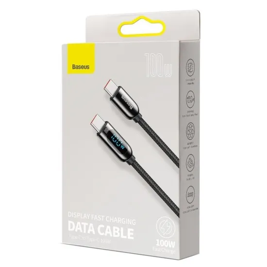 Cablu de Date Type-C la Type-C 100W, Fast Charging, 1m - Baseus Display (CATSK-B01) - Black Cablu de Date Type-C la Type-C 100W, Fast Charging, 1m - Baseus Display (CATSK-B01) - Black