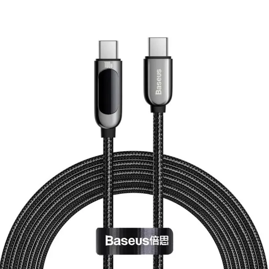 Cablu de Date Type-C la Type-C 100W, Fast Charging, 2m - Baseus Display (CATSK-C01) - Black Cablu de Date Type-C la Type-C 100W, Fast Charging, 2m - Baseus Display (CATSK-C01) - Black