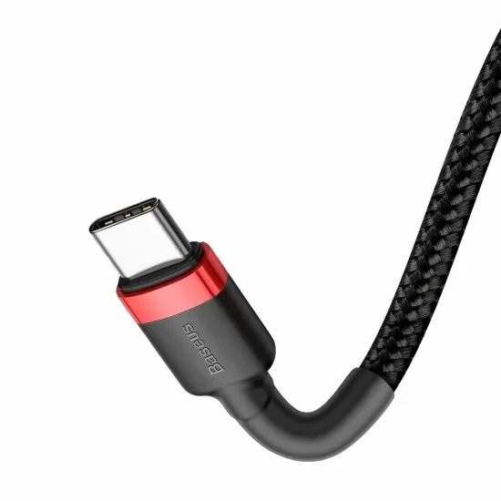 Cablu de Date Type-C la Type-C, 3A, 1m - Baseus Cafule (CATKLF-G91) - Red / Black Cablu de Date Type-C la Type-C, 3A, 1m - Baseus Cafule (CATKLF-G91) - Red / Black
