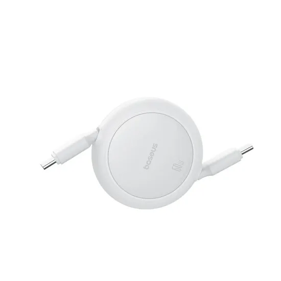 Cablu de Date Type-C la Type-C, 60W, 1m - Baseus Free2Pull Mini (P10364500211-01) - Moon White Cablu de Date Type-C la Type-C, 60W, 1m - Baseus Free2Pull Mini (P10364500211-01) - Moon White