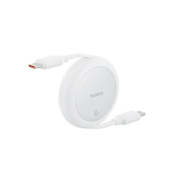 Cablu de Date Type-C la Type-C, 60W, 1m - Baseus Free2Pull Mini (P10364500211-01) - Moon White Cablu de Date Type-C la Type-C, 60W, 1m - Baseus Free2Pull Mini (P10364500211-01) - Moon White