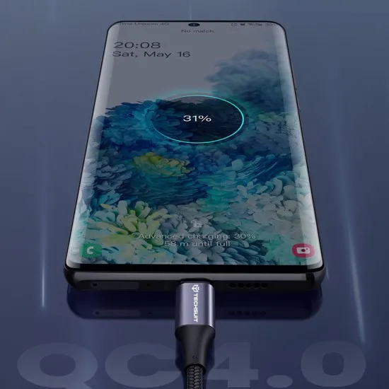 Cablu de date Type-C la Type-C, Super Fast Charging, PD100W, 480Mbps - Techsuit (PCB018) - Black Cablu de date Type-C la Type-C, Super Fast Charging, PD100W, 480Mbps - Techsuit (PCB018) - Black