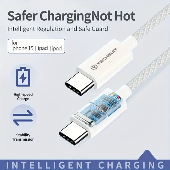 Cablu de date Type-C pentru Apple, Android, PD60W, Super Fast Charging, 1m - Techsuit (PCB114D) - Purple Cablu de date Type-C pentru Apple, Android, PD60W, Super Fast Charging, 1m - Techsuit (PCB114D) - Purple