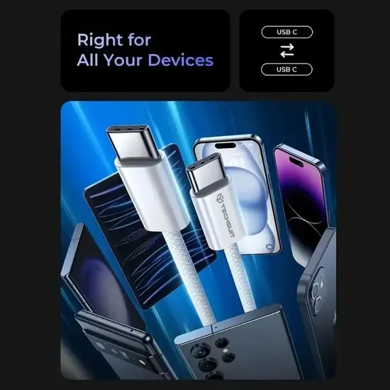 Cablu de date Type-C pentru Apple, Android, PD60W, Super Fast Charging, 1m - Techsuit (PCB114D) - Purple Cablu de date Type-C pentru Apple, Android, PD60W, Super Fast Charging, 1m - Techsuit (PCB114D) - Purple