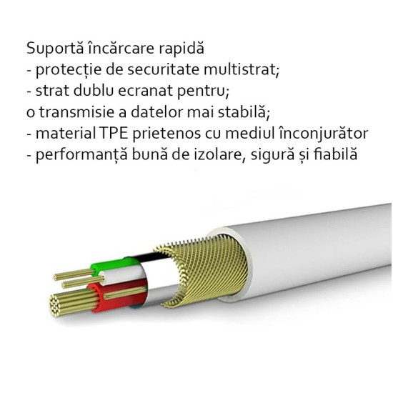 Cablu de Date USB la Micro-USB, 2A, 1m - Huawei (CP70) - White (Blister Packing)