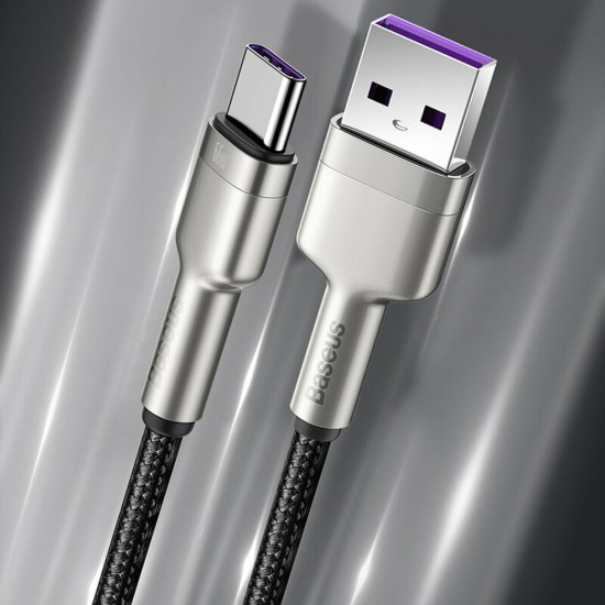 Cablu de Date USB la Type-C Fast Charging, 66W, 6A, 1m - Baseus Cafule Series Metal (CAKF000101) - Black