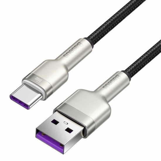 Cablu de Date USB la Type-C Fast Charging, 66W, 6A, 1m - Baseus Cafule Series Metal (CAKF000101) - Black