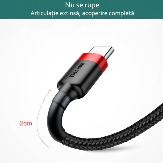 Cablu de Date USB Type-C, 2A, 2m - Baseus Cafule (CATKLF-C91) - Red Black