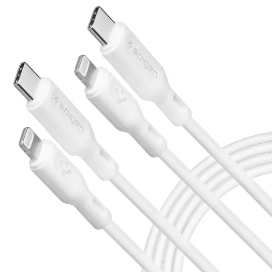 Cablu de Incarcare Type-C la Lightning 1m - Spigen Durasync (set 2) - White Cablu de Incarcare Type-C la Lightning 1m - Spigen Durasync (set 2) - White