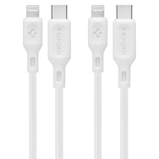 Cablu de Incarcare Type-C la Lightning 1m - Spigen Durasync (set 2) - White Cablu de Incarcare Type-C la Lightning 1m - Spigen Durasync (set 2) - White