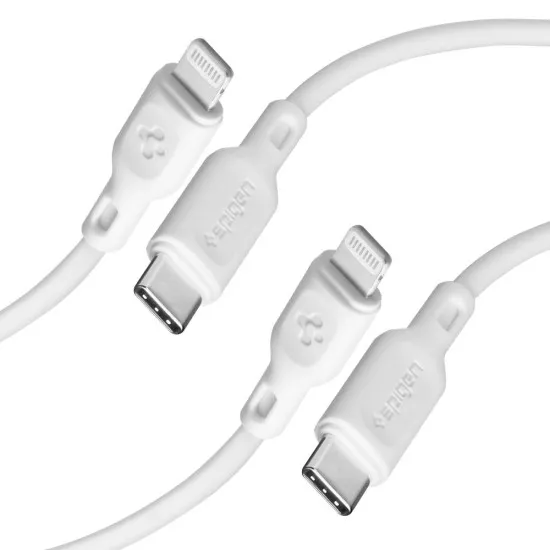 Cablu de Incarcare Type-C la Lightning 1m - Spigen Durasync (set 2) - White Cablu de Incarcare Type-C la Lightning 1m - Spigen Durasync (set 2) - White