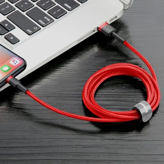 Cablu USB la Lightning, QC3.0, 2A, 3m - Baseus Cafule (CALKLF-R09) - Red Cablu USB la Lightning, QC3.0, 2A, 3m - Baseus Cafule (CALKLF-R09) - Red