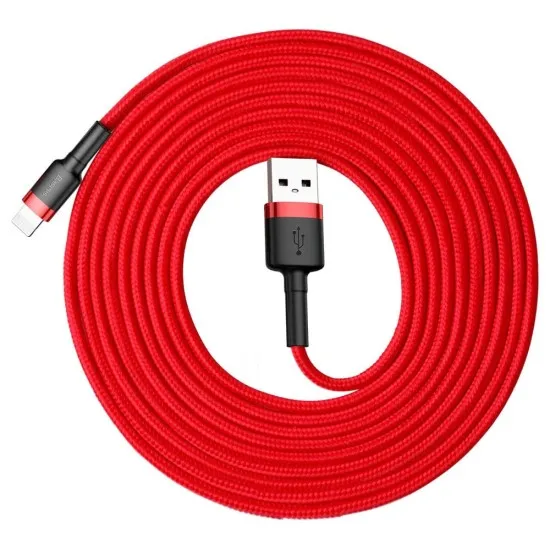 Cablu USB la Lightning, QC3.0, 2A, 3m - Baseus Cafule (CALKLF-R09) - Red Cablu USB la Lightning, QC3.0, 2A, 3m - Baseus Cafule (CALKLF-R09) - Red