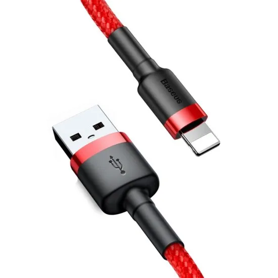 Cablu USB la Lightning, QC3.0, 2A, 3m - Baseus Cafule (CALKLF-R09) - Red Cablu USB la Lightning, QC3.0, 2A, 3m - Baseus Cafule (CALKLF-R09) - Red