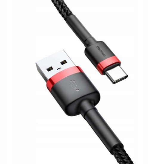 Cablu USB la Type-C, 2A, 2m - Baseus Cafule (CATKLF-F91) - Red / Black