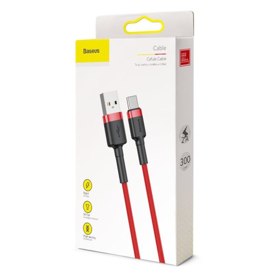 Cablu USB la Type-C, 2A, 3m - Baseus Cafule (CATKLF-U09)- Red