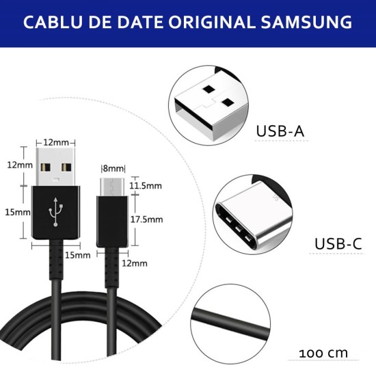 Cablu USB la Type-C, 480Mbps, 2.1A, 1m - Samsung (EP-DG970BBE) - Black (Bulk Packing)