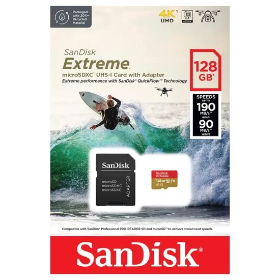 Card de Memorie, 128GB, MicroSDXC - SanDisk Extreme (SDSQXAA-128G-GN6AA) - Red Card de Memorie, 128GB, MicroSDXC - SanDisk Extreme (SDSQXAA-128G-GN6AA) - Red