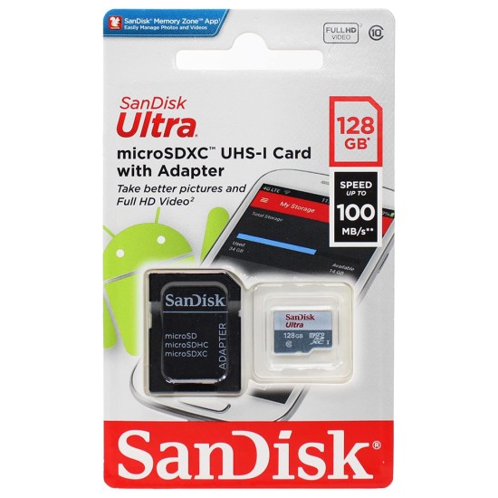 Card de Memorie, 128GB, MicroSDXC - SanDisk Ultra (SDSQUNR-128G-GN6TA) - White