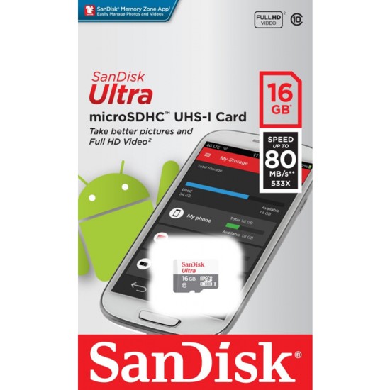 Card de Memorie, 16GB - SanDisk Ultra (SDSQUNS-016G-GN3MN) - White / Gray