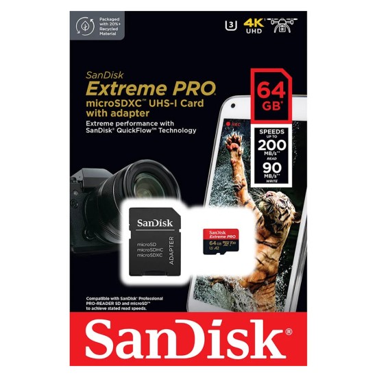 Card de Memorie, 64GB, MicroSDXC - SanDisk Extreme Pro (SDSQXCU-064G-GN6MA) - Red