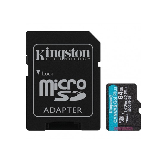 Card de Memorie cu Adaptor, 64GB - Kingston Canvas Go Plus (SDCG3/64GB) - Black